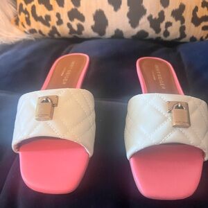 Kurt Geiger Pink and Cream Quilted Sandals